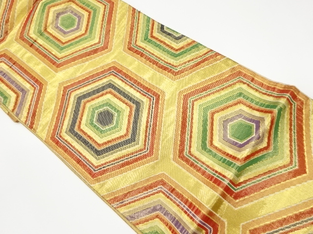 リサイクル　佐賀錦子持ち亀甲模様織出し袋帯